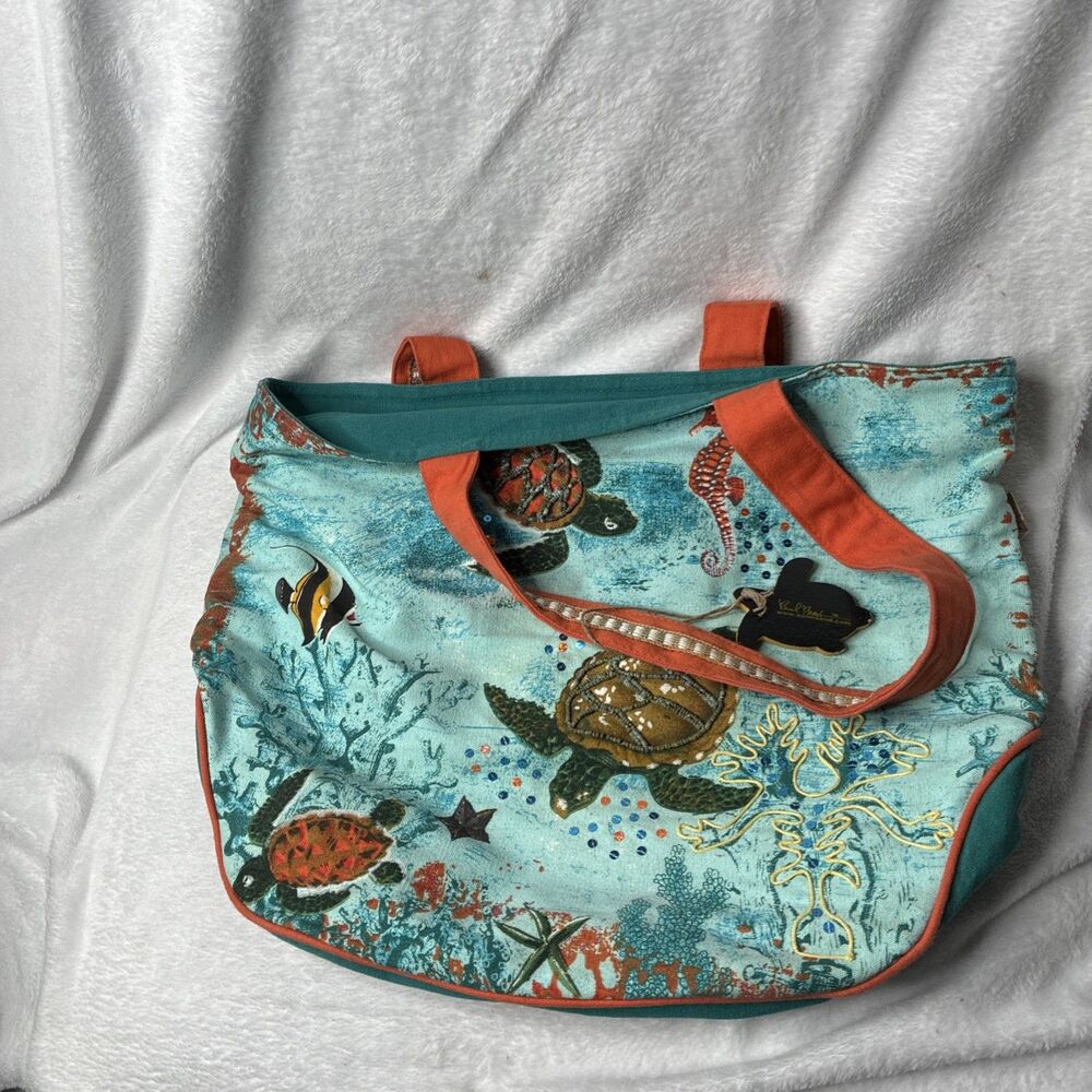 Paul Brent Sun N Sand Sea Turtle Tote Bag Coastal Beach Teal Orange NWT